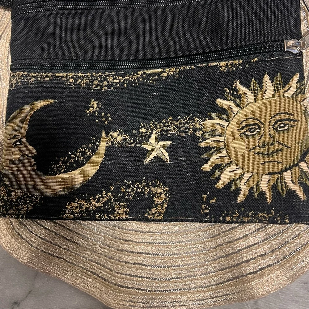 Sun and Moon Face Witchy Celestial Goth Alternative Shoulder Canvas Bag Zip